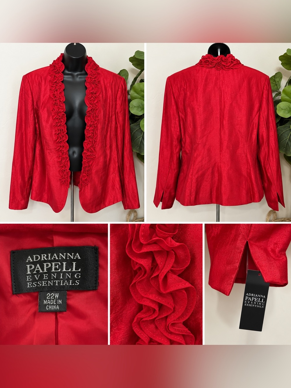 Adrianna Papell Red Ruffle-Trim Evening Blazer